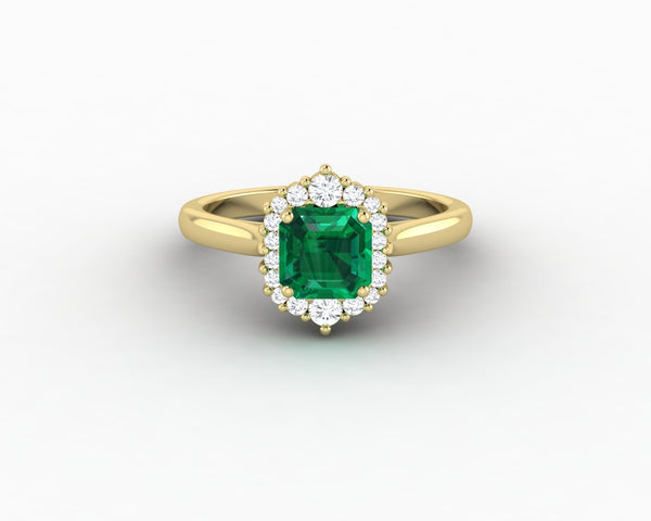 Juno 1.0 Ct Asscher Cut Halo Green Emerald Engagement Ring
