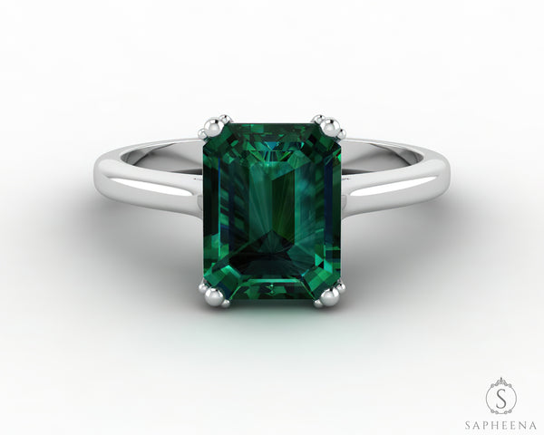 Lilian 2.0 Ct Solitaire Emerald Cut Green Emerald Engagement Ring