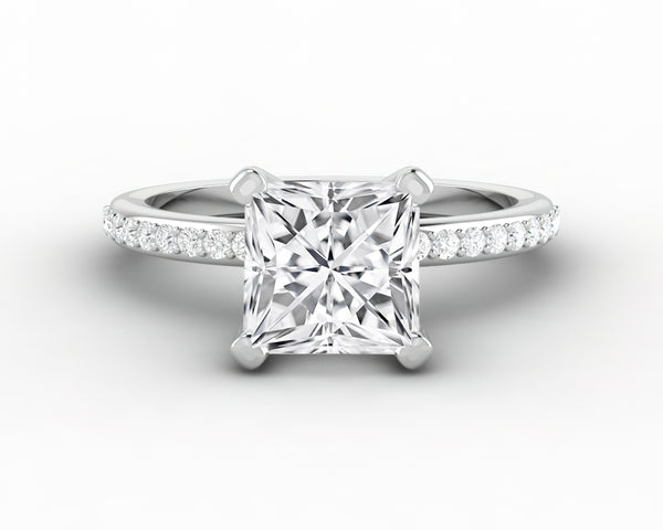 Eleonora 2.0 Ct Princess Cut Engagement Ring with Side Stones