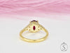 Oval cut red ruby diamond cluster ring back view