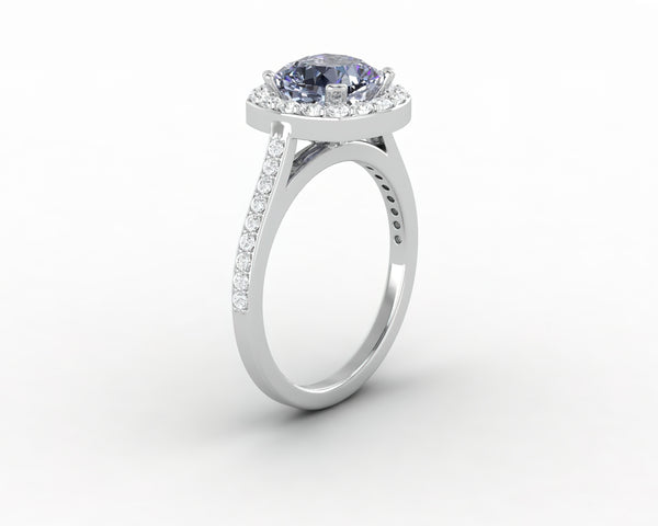 Aureola 1.5 Ct Cushion Cut Halo Grey Moissanite Engagement Ring with Side Stones