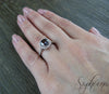 Aureola 1.5 Ct Cushion Cut Halo Grey Moissanite Engagement Ring with Side Stones