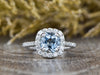 Aureola 1.5 Ct Cushion Cut Halo Aquamarine Engagement Ring with Diamond Side Stones