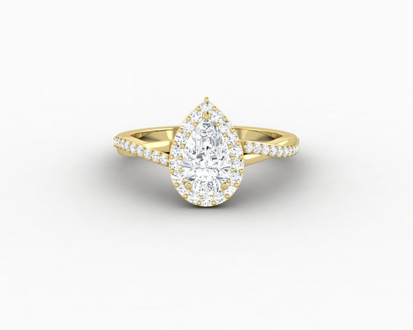 Demi 0.8 Ct Pear Cut Halo Engagement Ring with Side Stones