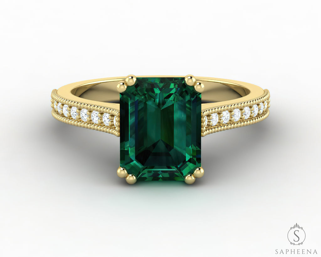 Asscher Cut Lab Created Green Emerald Diamond Wedding Ring 14K White Gold  Plated | eBay