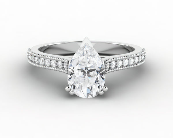 Thea 2.0 Ct Solitaire Pear Cut Engagement Ring With Side Stones