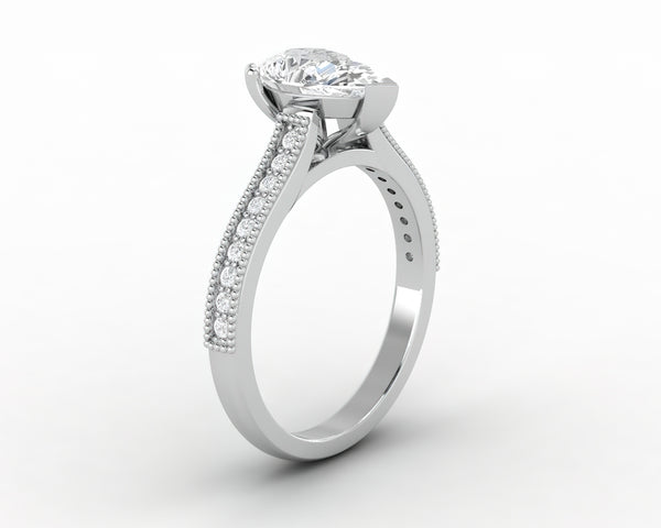 Thea 2.0 Ct Solitaire Pear Cut Engagement Ring With Side Stones