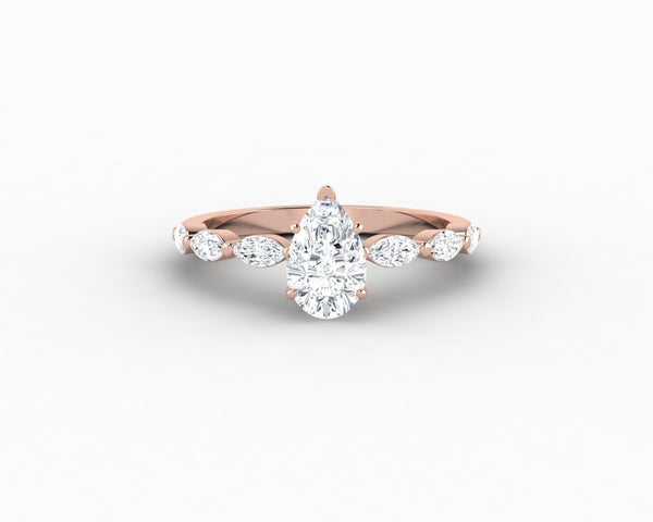 Giulia 1.0 Ct Pear Cut Engagement Ring With Marquise Side Stones