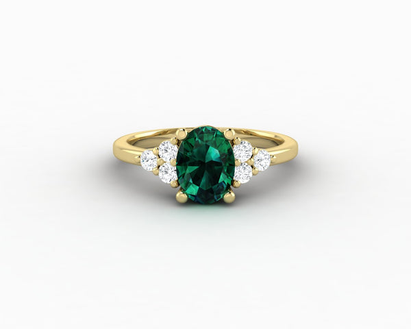 Astrid 1.0 Ct Oval Cut Green Emerald Engagement Ring