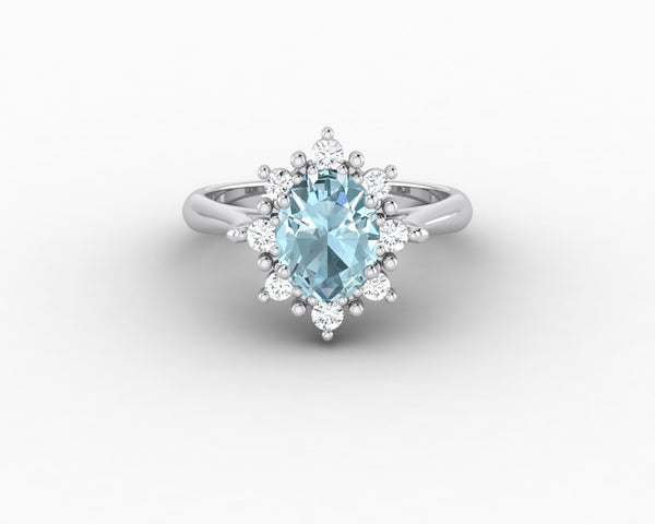 Bridget 1.0 Ct Oval Cut Halo Natural Aquamarine Engagement Ring