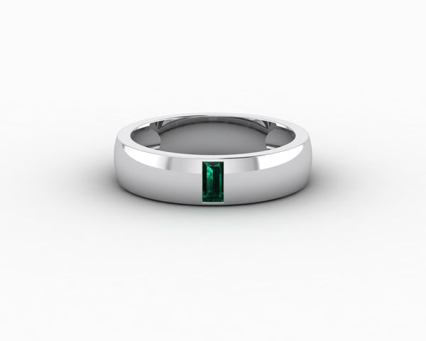 Mariana 4.5mm Men's Green Emerald Baguette Wedding Band