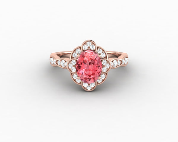 Vivienne 1.65 Ct Oval Cut Chatham Champagne Peach Sapphire Engagement Ring