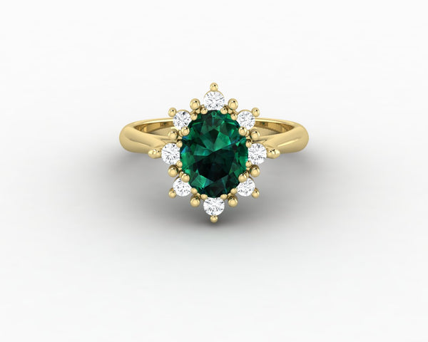 Bridget 1.0 Ct Oval Cut Halo Green Emerald Engagement Ring