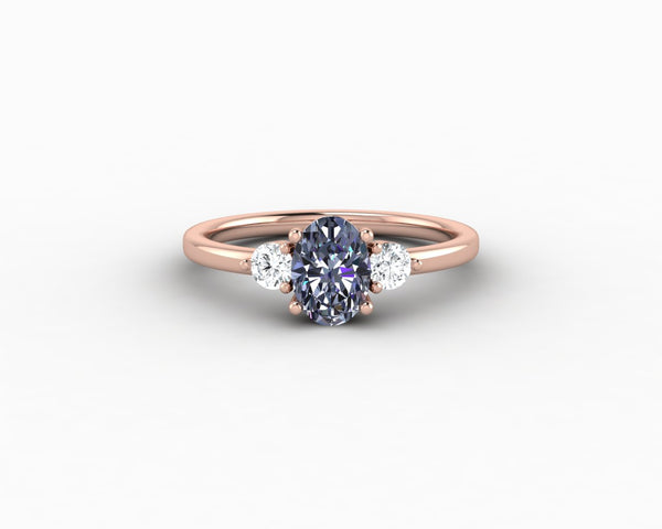Orion Three Stone 1.0 Ct Oval Cut Grey Moissanite Engagement Ring
