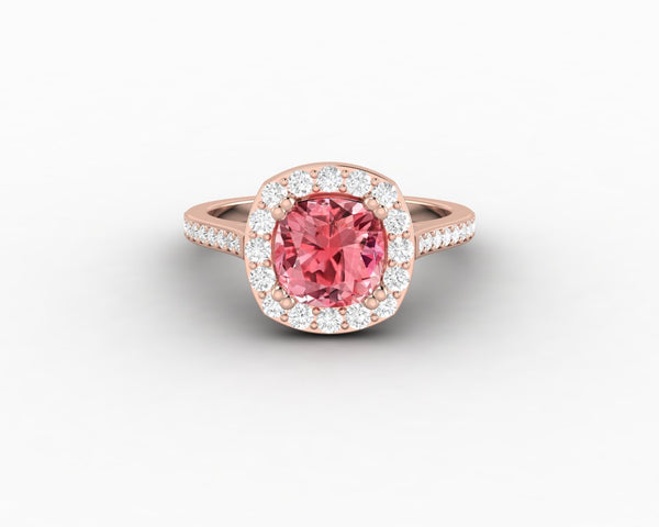 Peach sapphire halo ring sale