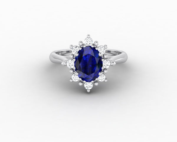 Bridget 1.5 Ct Oval Cut Halo Blue Sapphire Engagement Ring