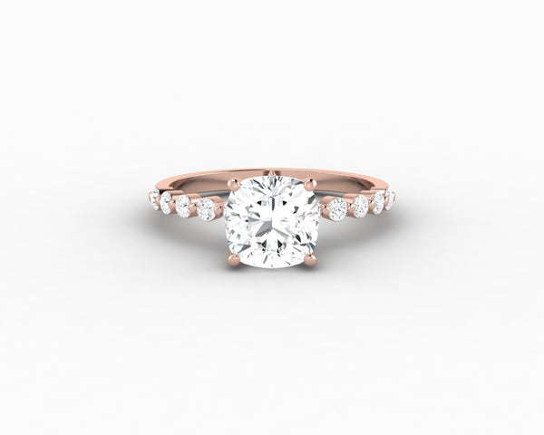 Juliet 1.5 Ct Cushion Cut Moissanite Engagement Ring With Side Stones
