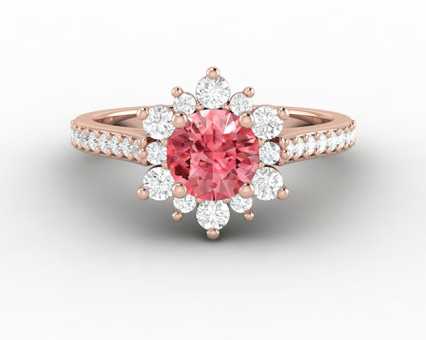 Nivis 1.5 Ct Round Cut Champagne Peach Sapphire Engagement Ring with Side Stones