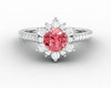Nivis 1.5 Ct Round Cut Champagne Peach Sapphire Engagement Ring with Side Stones