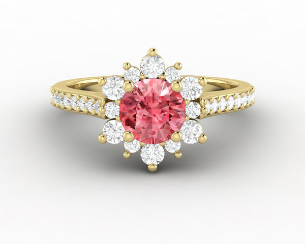 Nivis 1.5 Ct Round Cut Champagne Peach Sapphire Engagement Ring with Side Stones