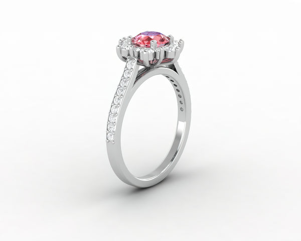 Nivis 1.5 Ct Round Cut Champagne Peach Sapphire Engagement Ring with Side Stones