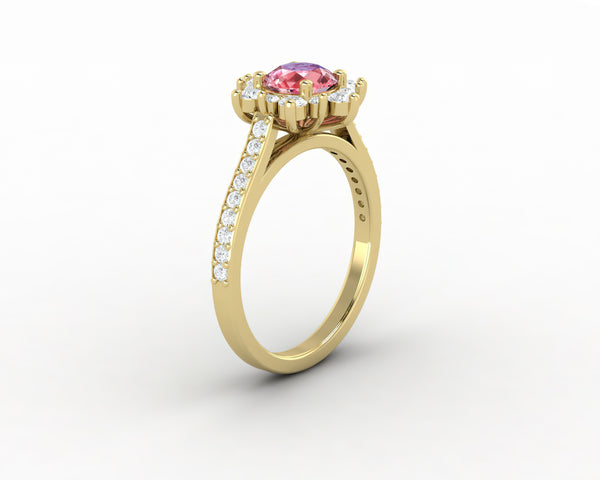 Nivis 1.5 Ct Round Cut Champagne Peach Sapphire Engagement Ring with Side Stones