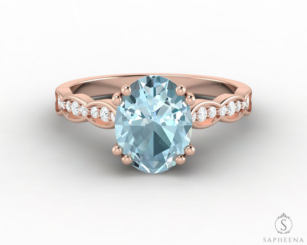 Celeste 1.75 Ct Solitaire Oval Cut Natural Aquamarine Engagement Ring With Side Stones
