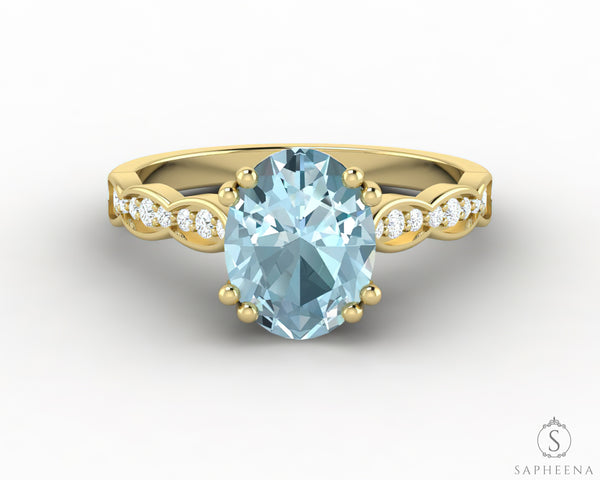 Celeste 1.75 Ct Solitaire Oval Cut Natural Aquamarine Engagement Ring With Side Stones