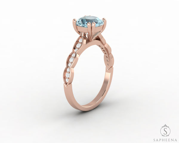 Celeste 1.5 Ct Solitaire Cushion Cut Natural Aquamarine Engagement Ring With Side Stones