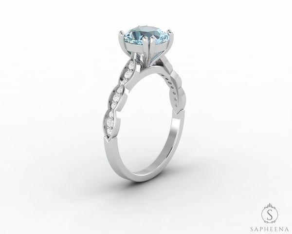 Celeste 1.5 Ct Solitaire Cushion Cut Natural Aquamarine Engagement Ring With Side Stones