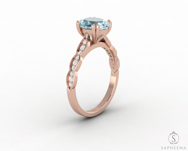 Celeste 1.75 Ct Solitaire Oval Cut Natural Aquamarine Engagement Ring With Side Stones