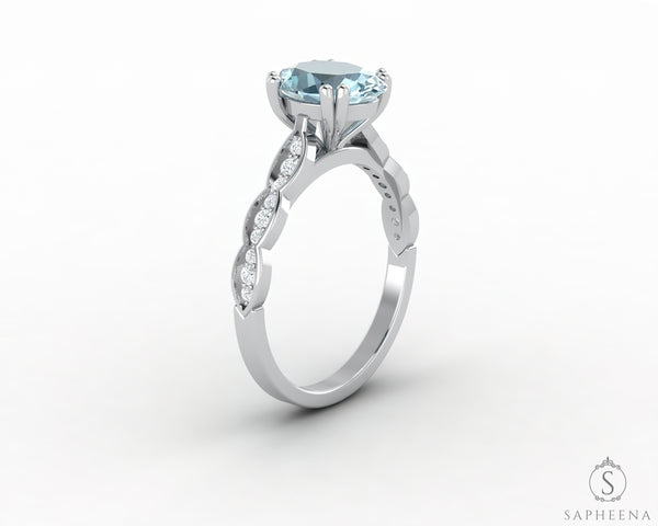 Celeste 1.75 Ct Solitaire Oval Cut Natural Aquamarine Engagement Ring With Side Stones