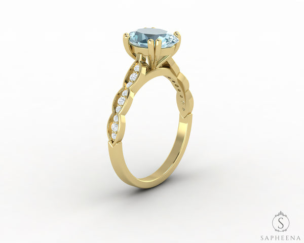 Celeste 1.75 Ct Solitaire Oval Cut Natural Aquamarine Engagement Ring With Side Stones