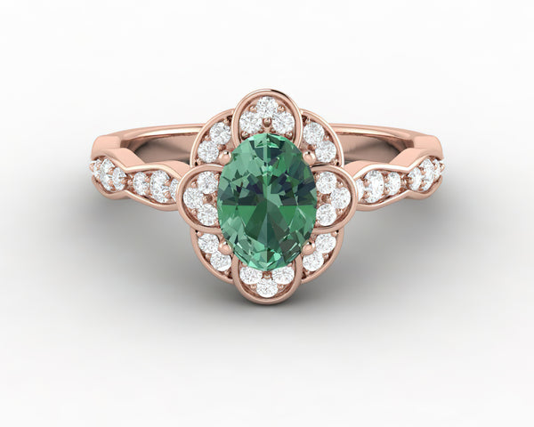 Vivienne 1.0 Ct Oval Cut Natural Green Sapphire Engagement Ring