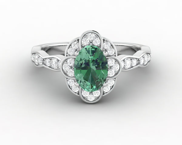 Vivienne 1.0 Ct Oval Cut Natural Green Sapphire Engagement Ring
