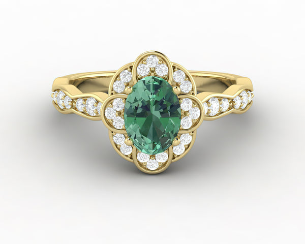 Vivienne 1.0 Ct Oval Cut Natural Green Sapphire Engagement Ring