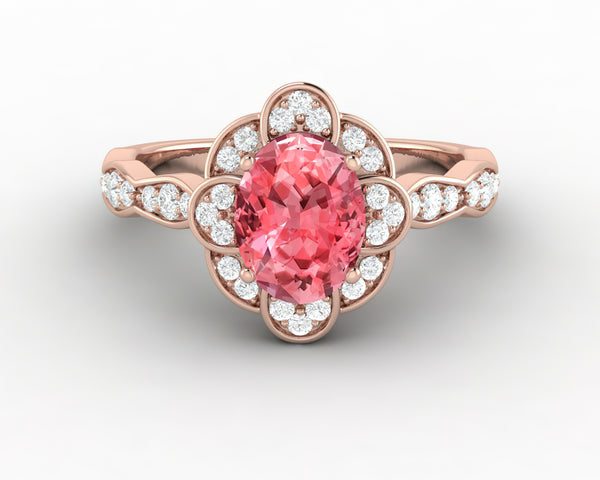 Vivienne 1.65 Ct Oval Cut Chatham Champagne Peach Sapphire Engagement Ring