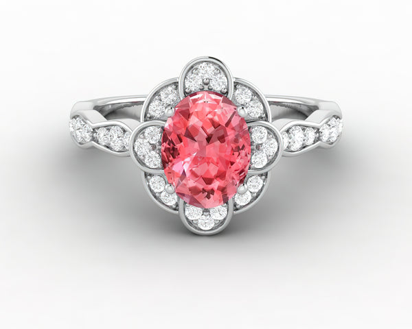 Vivienne 1.65 Ct Oval Cut Chatham Champagne Peach Sapphire Engagement Ring