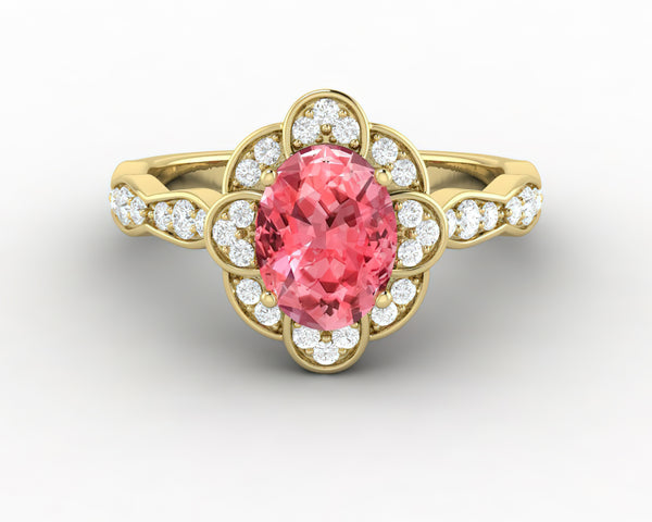 Vivienne 1.65 Ct Oval Cut Chatham Champagne Peach Sapphire Engagement Ring