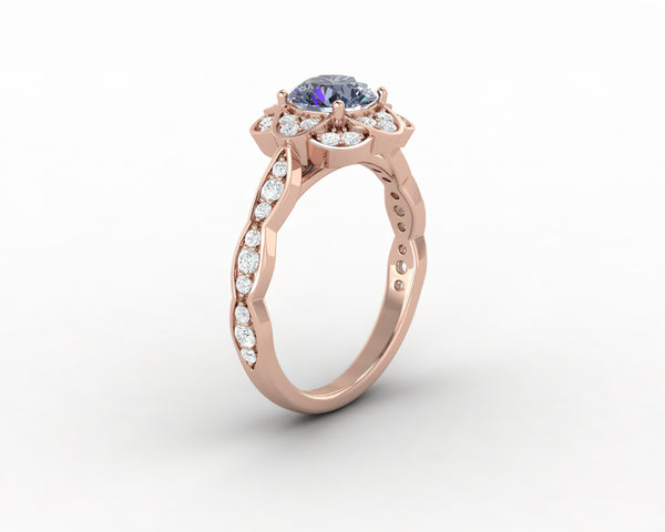 Vivienne 1.25 Ct Round Cut Grey Moissanite Engagement Ring