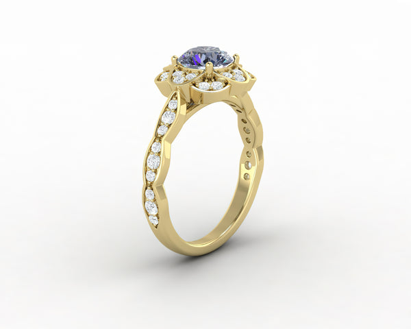 Vivienne 1.25 Ct Round Cut Grey Moissanite Engagement Ring