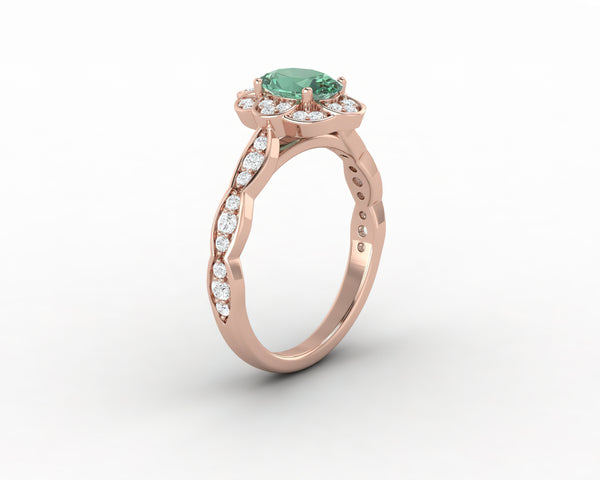Vivienne 1.0 Ct Oval Cut Natural Green Sapphire Engagement Ring