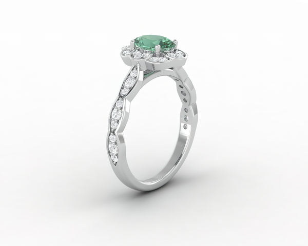 Vivienne 1.0 Ct Oval Cut Natural Green Sapphire Engagement Ring