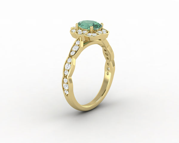 Vivienne 1.0 Ct Oval Cut Natural Green Sapphire Engagement Ring
