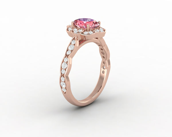Vivienne 1.65 Ct Oval Cut Chatham Champagne Peach Sapphire Engagement Ring