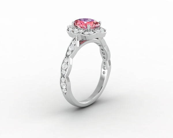 Vivienne 1.65 Ct Oval Cut Chatham Champagne Peach Sapphire Engagement Ring