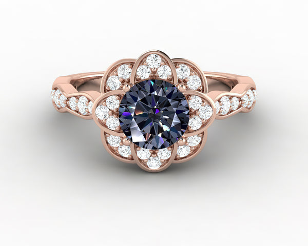 Vivienne 1.25 Ct Round Cut Grey Moissanite Engagement Ring