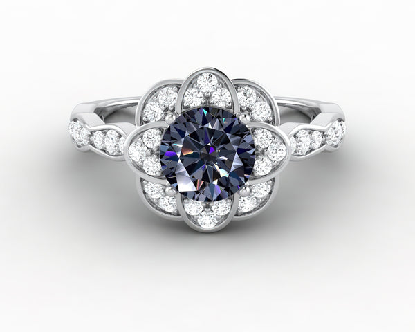 Vivienne 1.25 Ct Round Cut Grey Moissanite Engagement Ring