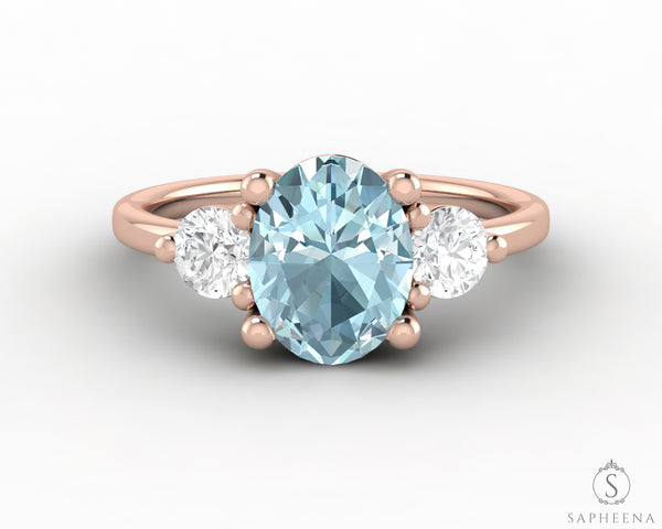 Orion Three Stone 1.75 Ct Oval Cut Natural Aquamarine Engagement Ring