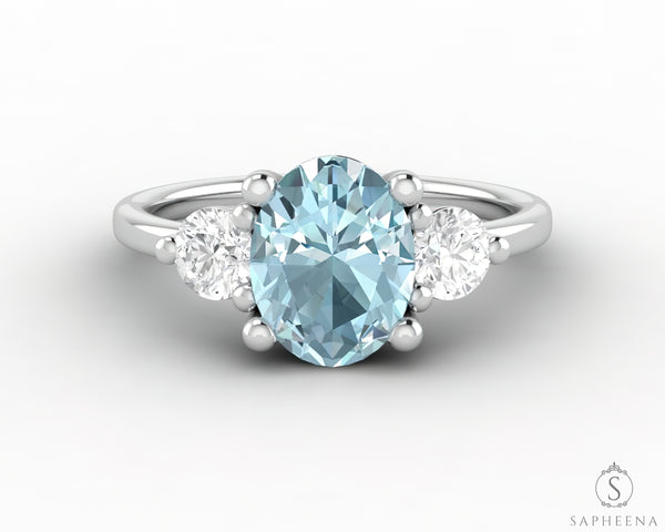 Orion Three Stone 1.75 Ct Oval Cut Natural Aquamarine Engagement Ring